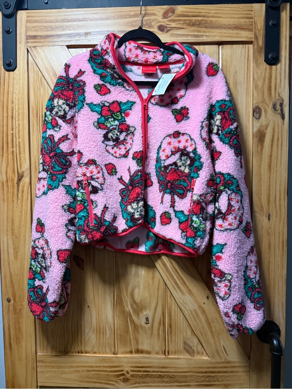 Pink Floral Sherpa Puffer Jacket with Zip Front